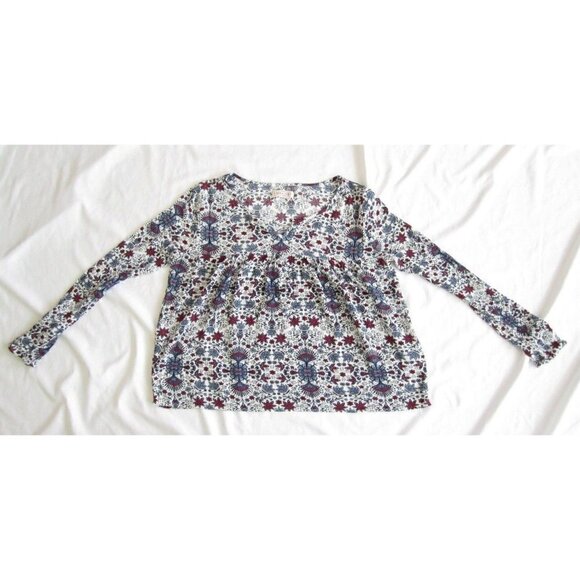 Cape Juby Tops - Cape Juby Sz M Floral Blouse Top Red Blue Boho Peasant Style V-Neck Flowy (WB7)